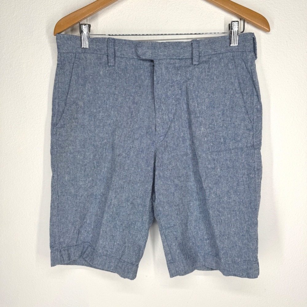 J.Crew Rivington Mens Blue Linen Cotton Shorts 31w Chambray Fisherman‎ Coastal